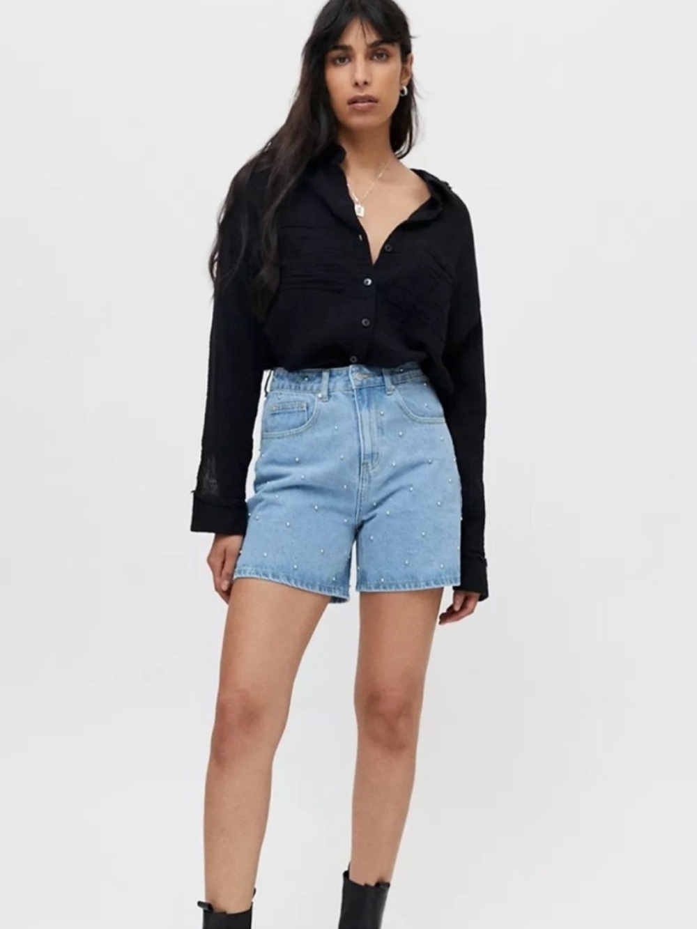 Milk It by Pacsun Studded Blue Denim Shorts New WIth Tags- Size 26 - Picture 12 of 14
